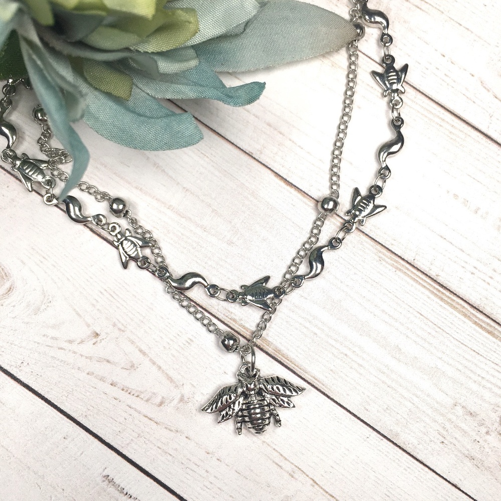Boho Silver Bee Anklet - Picture 2 of 4